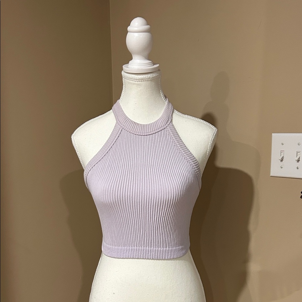 aerie Lavender Ribbed Halter Crop Top